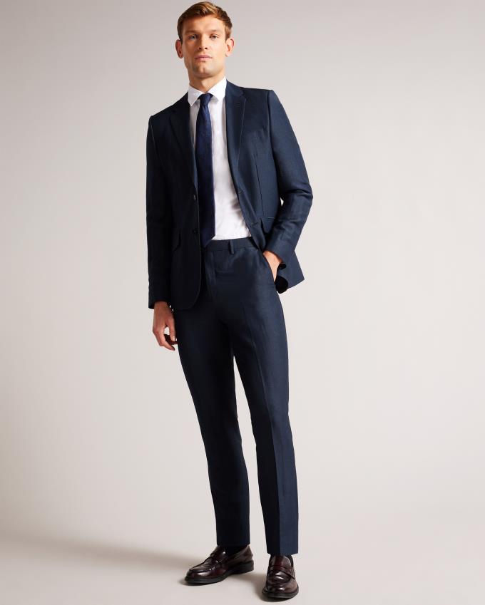 Pantalon Ted Baker Slim Fit Wool Linen Bleu Marine Homme | QKC-62335874